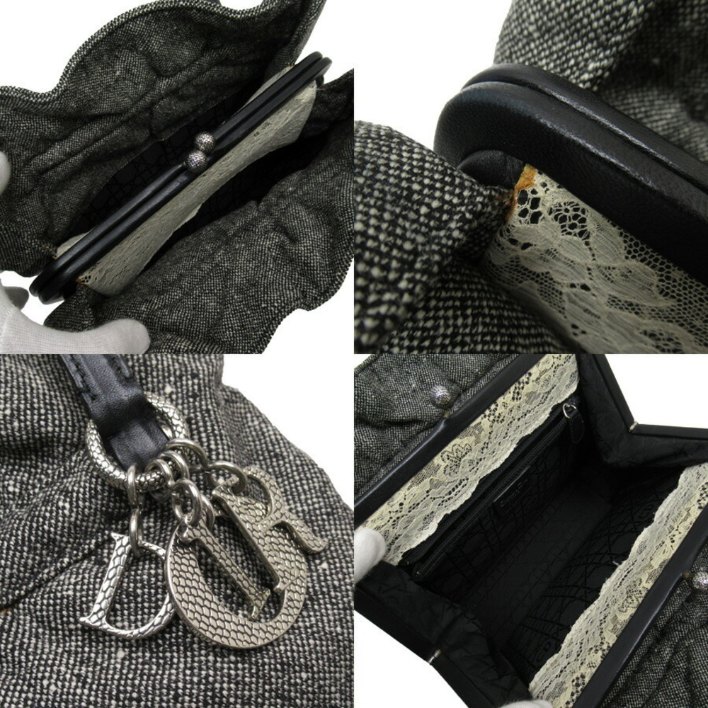 Christian Dior Cannage Shoulder Bag Dark Gray Black Canvas Leather - Picture 3 of 3